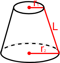 A área do cone truncado usando os dois raios da base e uma altura inclinada